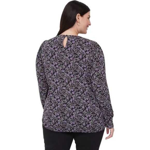 Lane Bryant Floral Relaxed Blouson-Sleeve Banded-Bottom Top Blouse 18/20 - Picture 2 of 10